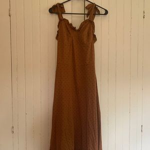 ONLY tie-strap midi brown pika dot midi dress